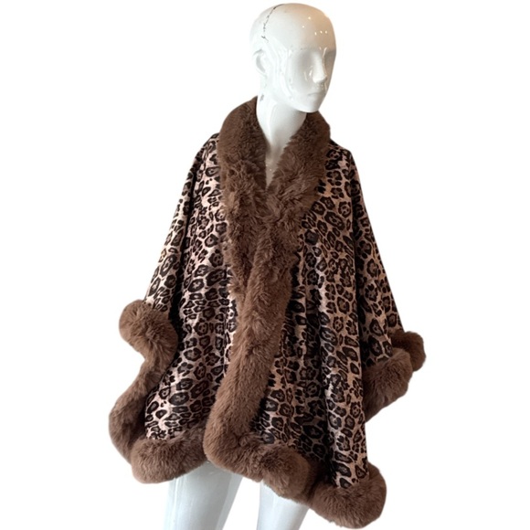 Leopard Faux Fox Fur Trim Cape or Wrap Size OS - Picture 2 of 12
